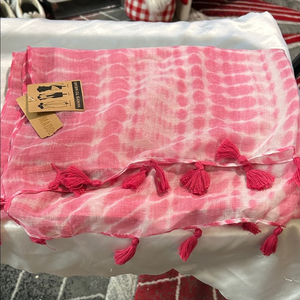 Steve Madden Pink Tie-Dye Scarf with Tassels